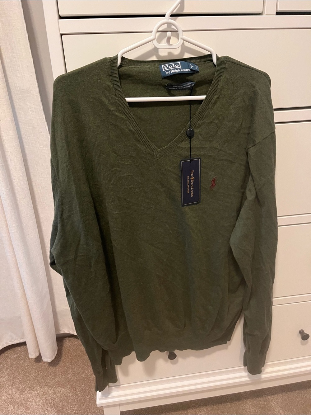 Ralph Lauren V-Neck Sweater in Olive Green with Pony Logo